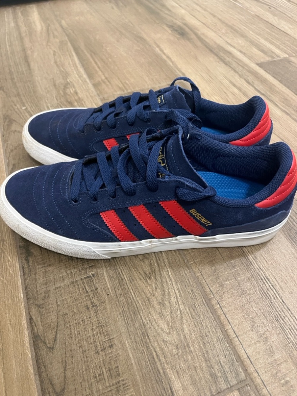 adidas Busenitz Navy Suede Sneakers with Red Three-Stripes